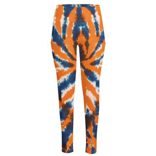 Blue And Orange Spider Tie Dye Print High-Waisted Pocket Leggings