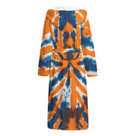 Blue And Orange Spider Tie Dye Print Hooded Bathrobe
