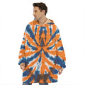 Blue And Orange Spider Tie Dye Print Hoodie Blanket