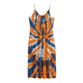 Blue And Orange Spider Tie Dye Print Jersey Midi Cami Dress