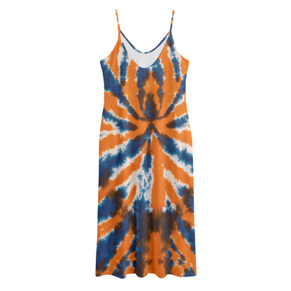 Blue And Orange Spider Tie Dye Print Jersey Midi Cami Dress