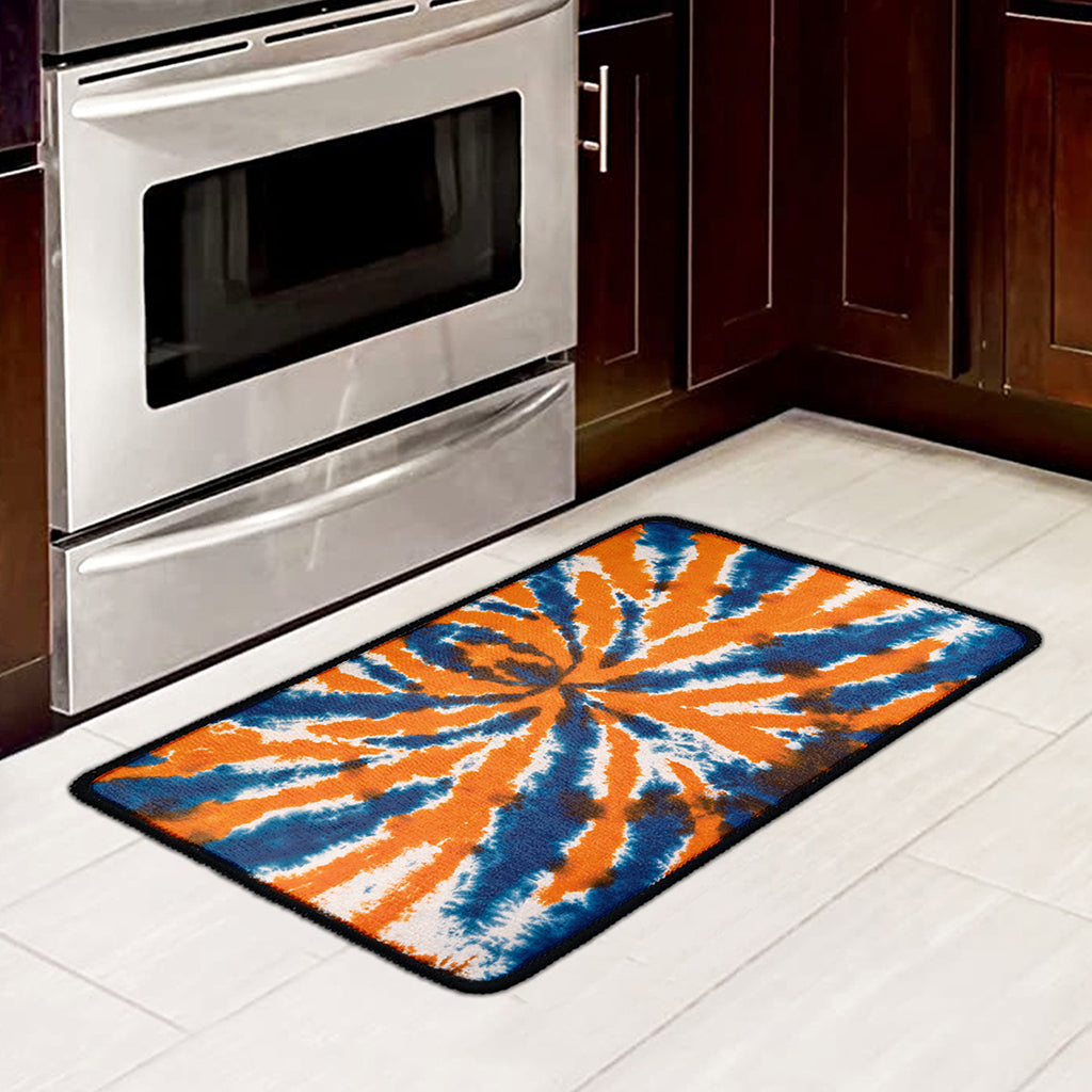 Blue And Orange Spider Tie Dye Print Kitchen Mat