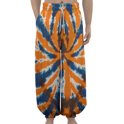 Blue And Orange Spider Tie Dye Print Lantern Pants