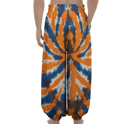 Blue And Orange Spider Tie Dye Print Lantern Pants
