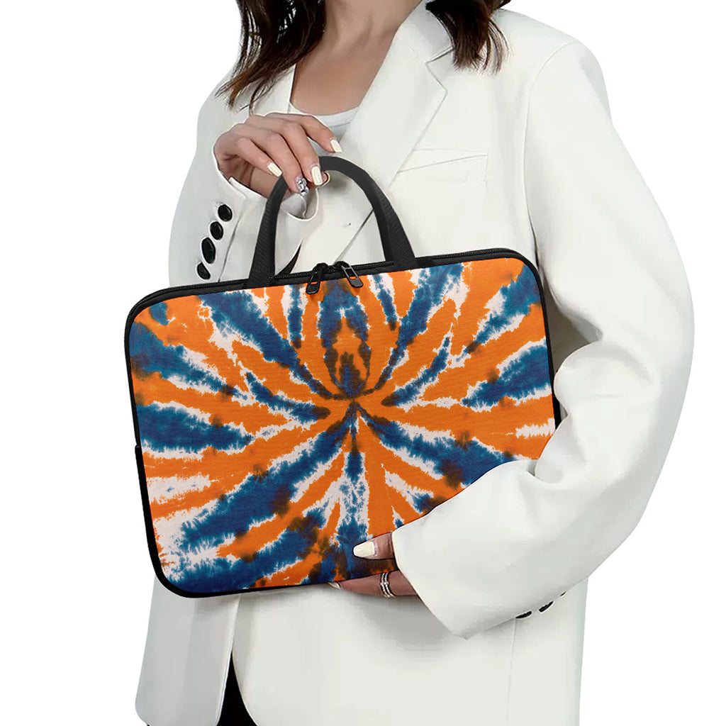 Blue And Orange Spider Tie Dye Print Laptop Sleeve With Handle