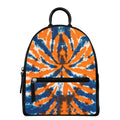 Blue And Orange Spider Tie Dye Print Leather Backpack