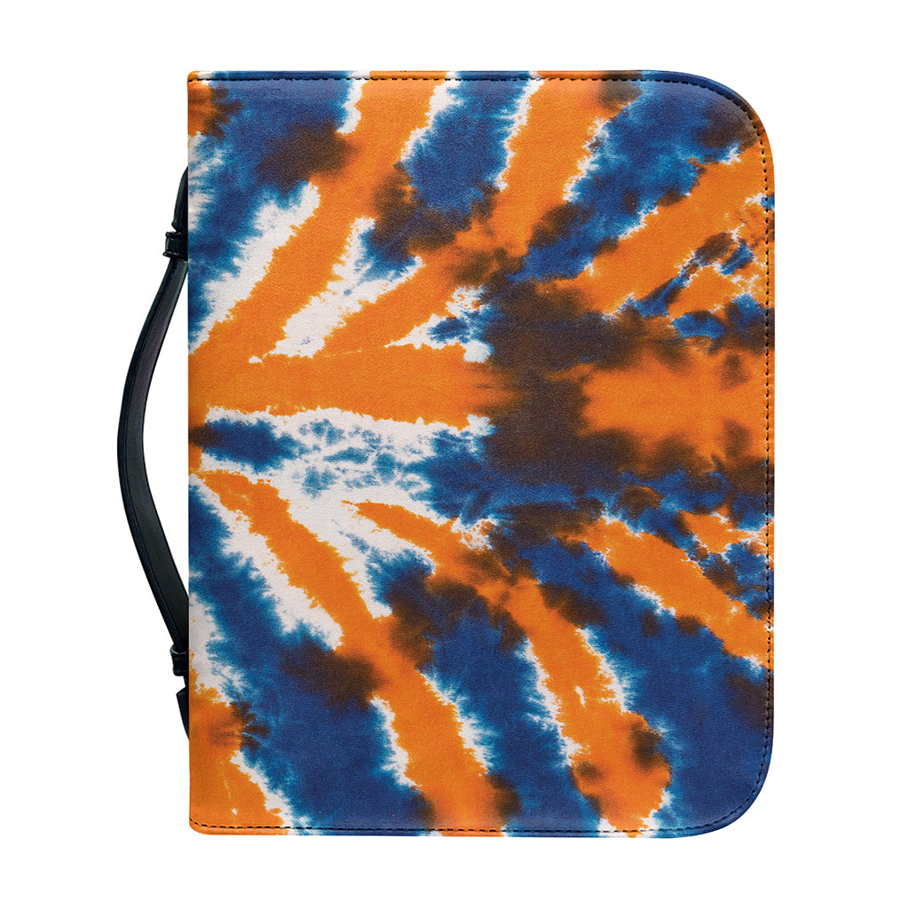 Blue And Orange Spider Tie Dye Print Leather Bible Cover