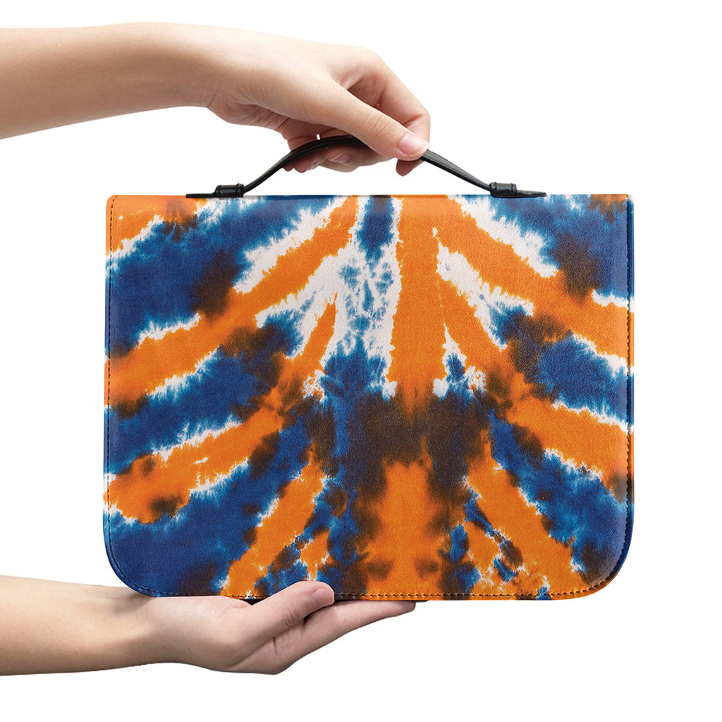 Blue And Orange Spider Tie Dye Print Leather Bible Cover