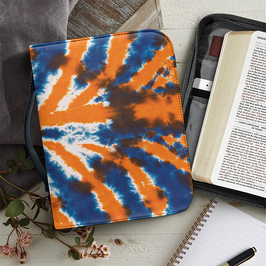 Blue And Orange Spider Tie Dye Print Leather Bible Cover
