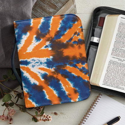 Blue And Orange Spider Tie Dye Print Leather Bible Cover