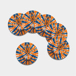 Blue And Orange Spider Tie Dye Print Leather Coaster Set