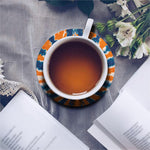 Blue And Orange Spider Tie Dye Print Leather Coaster Set