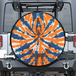 Blue And Orange Spider Tie Dye Print Leather Spare Tire Cover