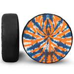 Blue And Orange Spider Tie Dye Print Leather Spare Tire Cover