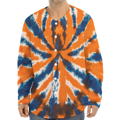 Blue And Orange Spider Tie Dye Print Long Sleeve Baseball Jersey