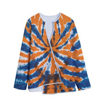Blue And Orange Spider Tie Dye Print Long Sleeve Short Coat