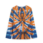 Blue And Orange Spider Tie Dye Print Long Sleeve Short Coat