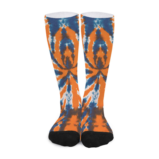 Blue And Orange Spider Tie Dye Print Long Socks