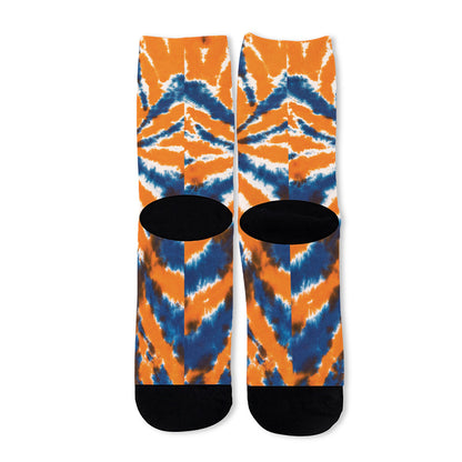 Blue And Orange Spider Tie Dye Print Long Socks