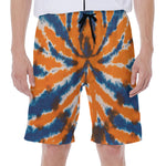 Blue And Orange Spider Tie Dye Print Men's Beach Shorts