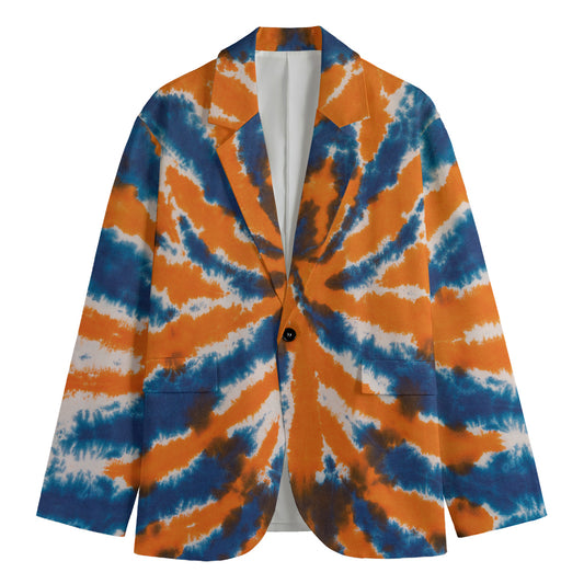 Blue And Orange Spider Tie Dye Print Men's Blazer