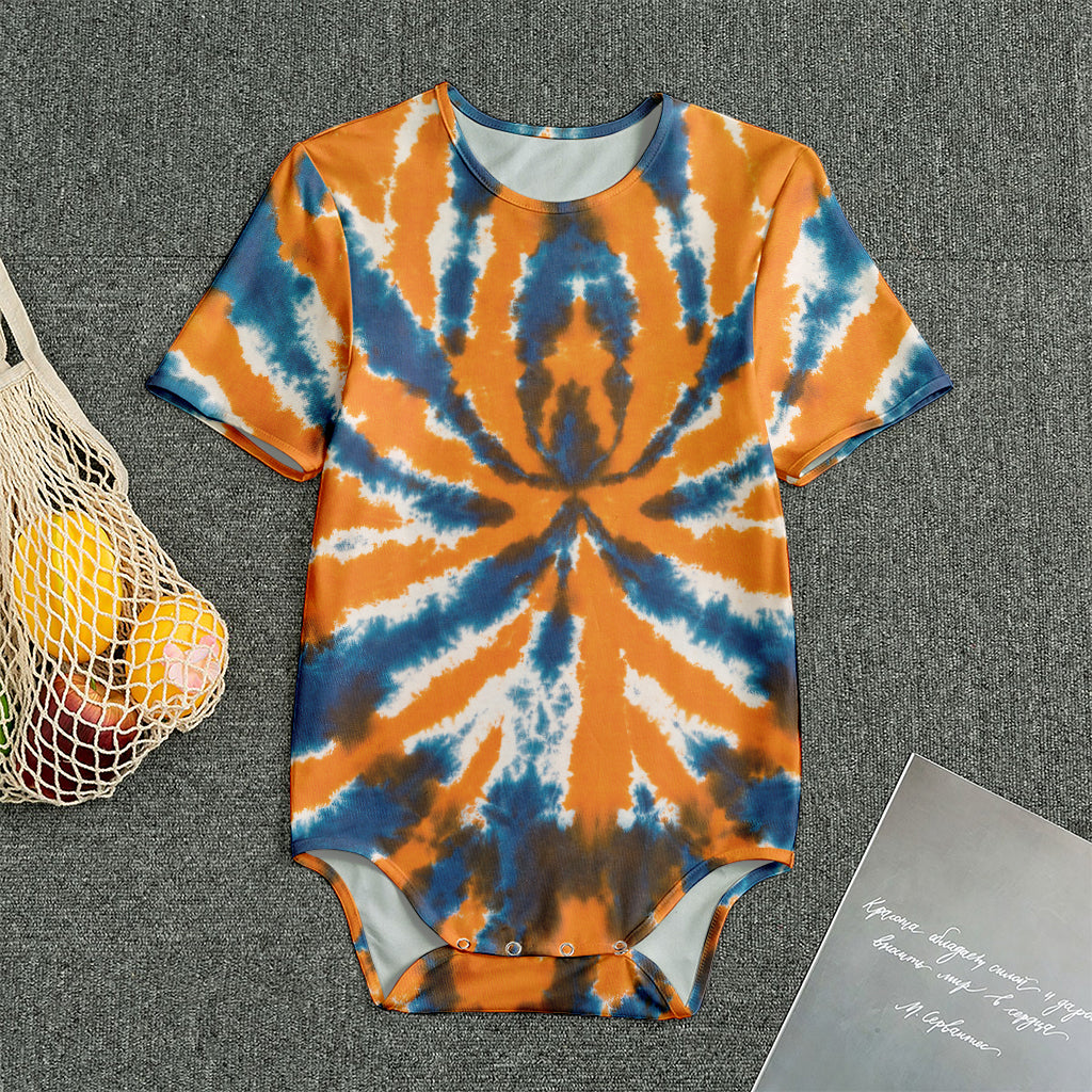 Blue And Orange Spider Tie Dye Print Men's Bodysuit