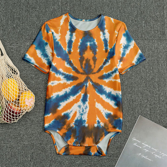 Blue And Orange Spider Tie Dye Print Men's Bodysuit