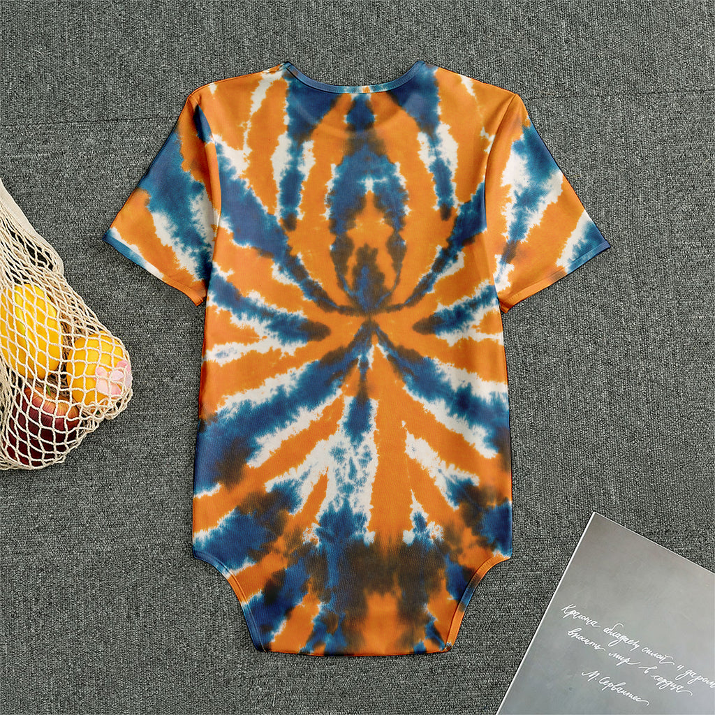 Blue And Orange Spider Tie Dye Print Men's Bodysuit