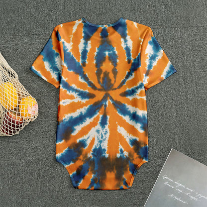 Blue And Orange Spider Tie Dye Print Men's Bodysuit