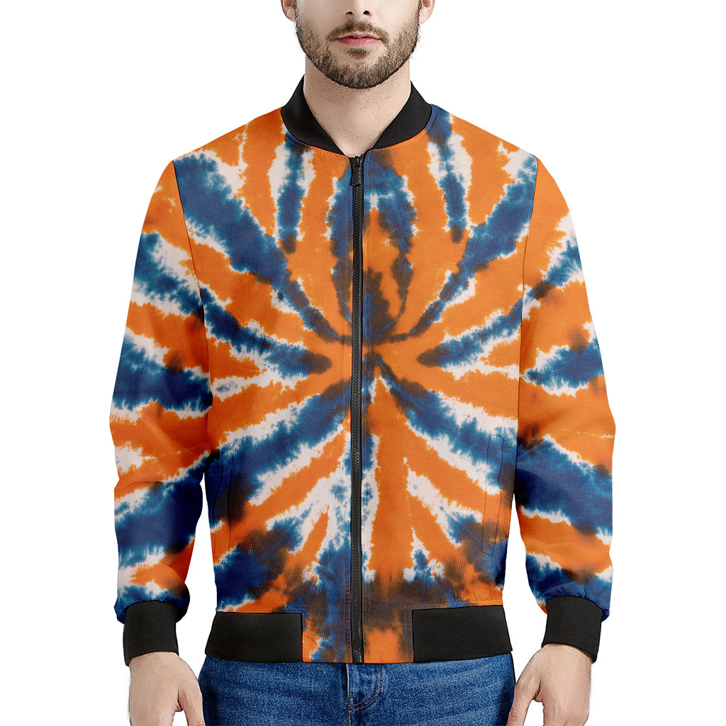 Blue And Orange Spider Tie Dye Print Men's Bomber Jacket