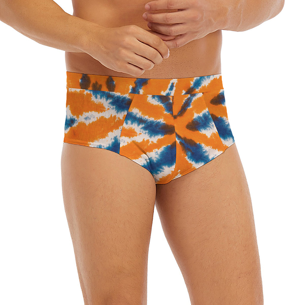 Blue And Orange Spider Tie Dye Print Men's Briefs