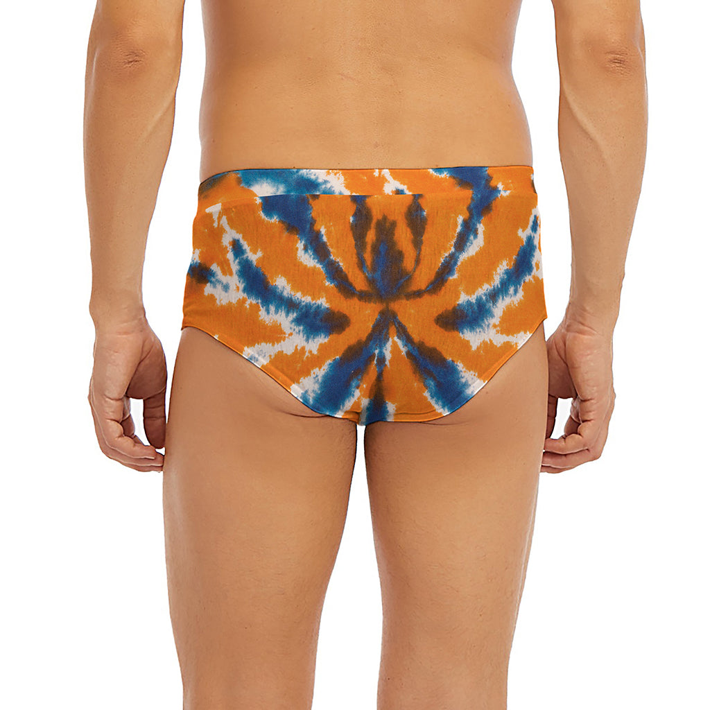 Blue And Orange Spider Tie Dye Print Men's Briefs