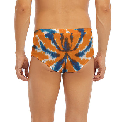 Blue And Orange Spider Tie Dye Print Men's Briefs