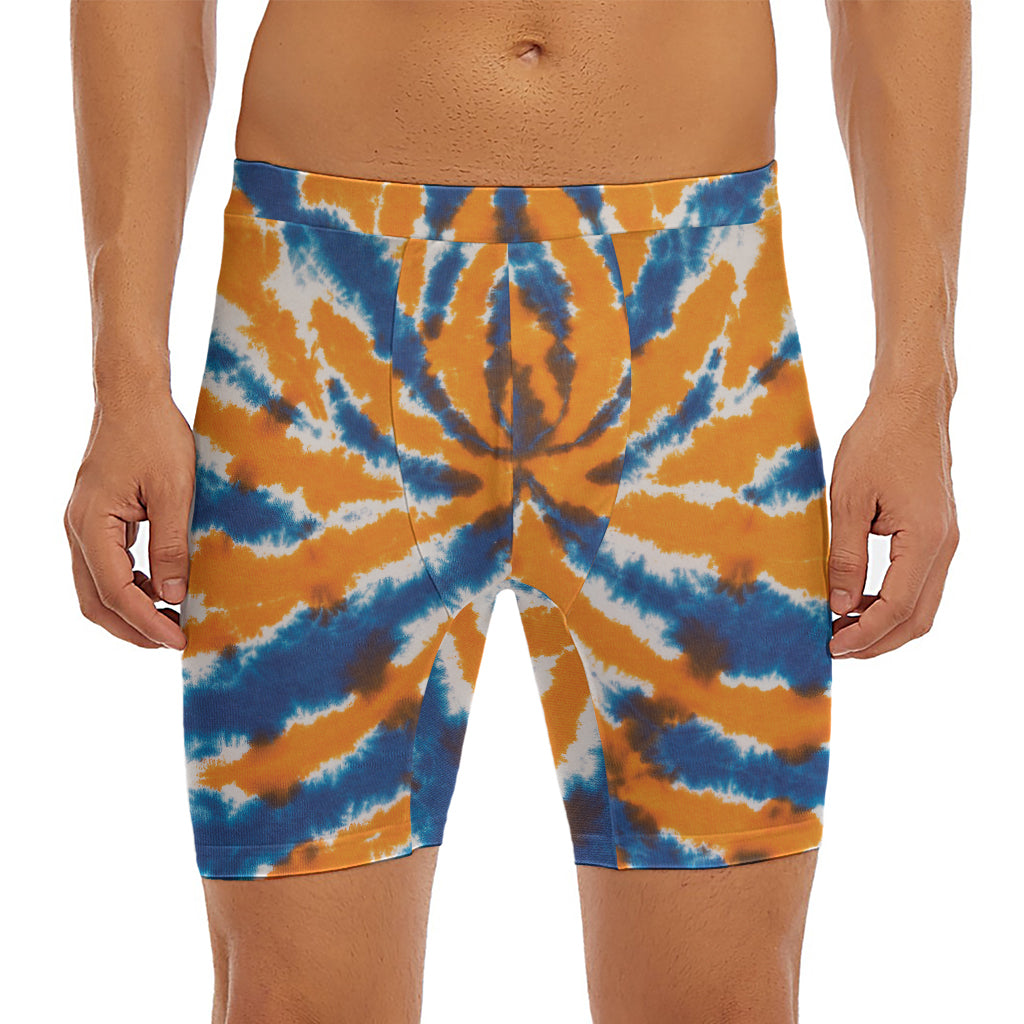 Blue And Orange Spider Tie Dye Print Men's Long Boxer Briefs