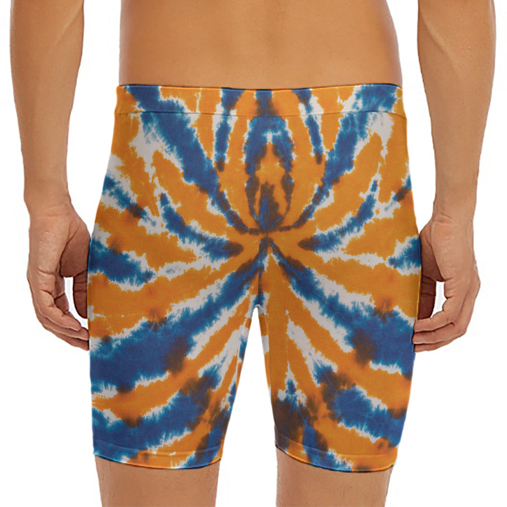 Blue And Orange Spider Tie Dye Print Men's Long Boxer Briefs