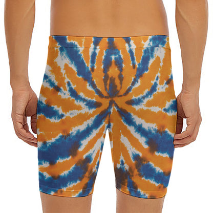 Blue And Orange Spider Tie Dye Print Men's Long Boxer Briefs