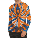 Blue And Orange Spider Tie Dye Print Men's Long Sleeve Rash Guard