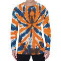 Blue And Orange Spider Tie Dye Print Men's Long Sleeve T-Shirt