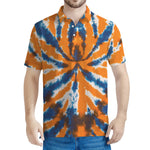 Blue And Orange Spider Tie Dye Print Men's Polo Shirt