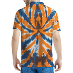 Blue And Orange Spider Tie Dye Print Men's Polo Shirt