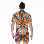Blue And Orange Spider Tie Dye Print Men's Rompers