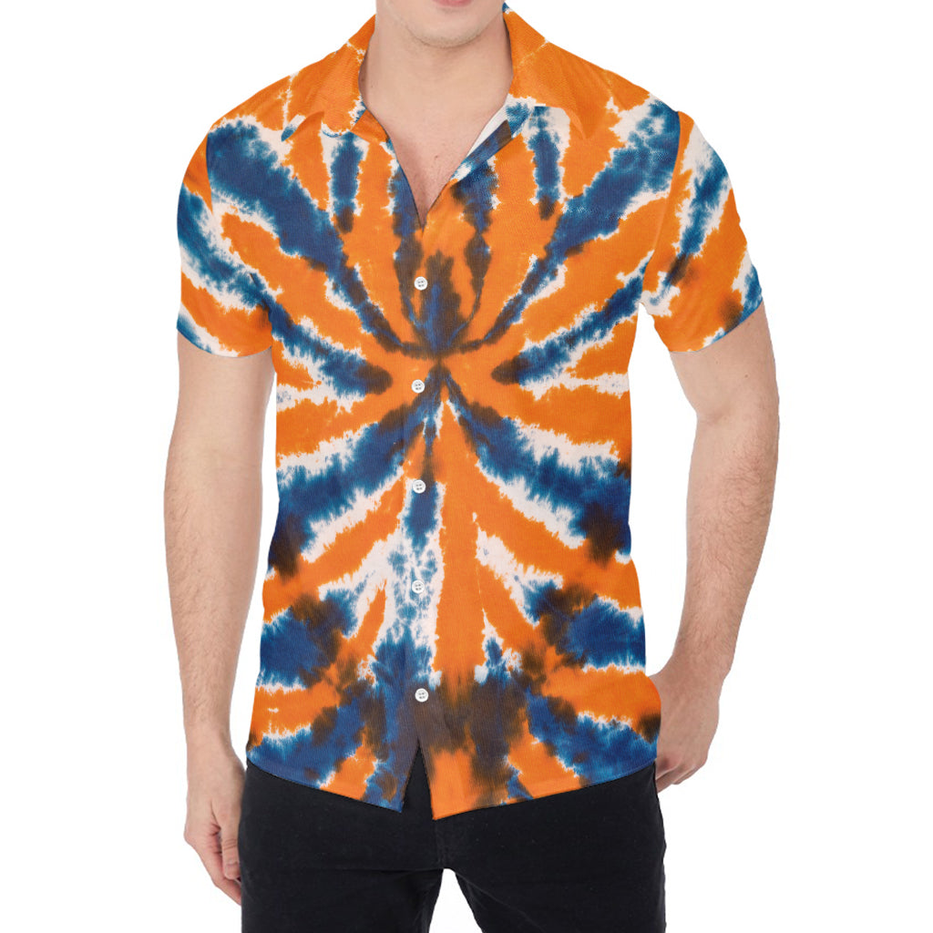 Blue And Orange Spider Tie Dye Print Men's Shirt