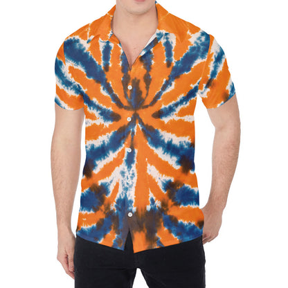 Blue And Orange Spider Tie Dye Print Men's Shirt