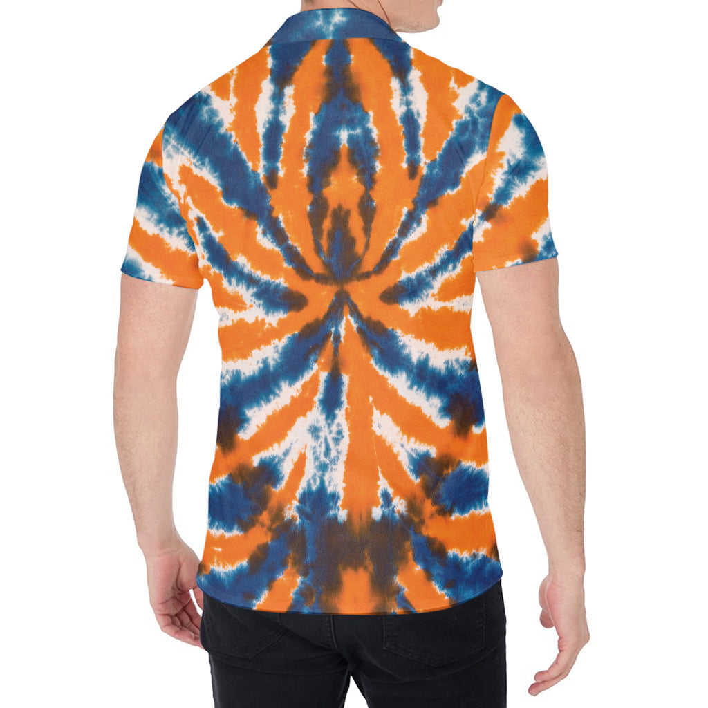 Blue And Orange Spider Tie Dye Print Men's Shirt