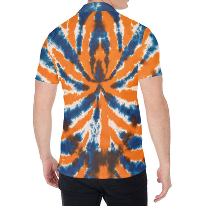 Blue And Orange Spider Tie Dye Print Men's Shirt