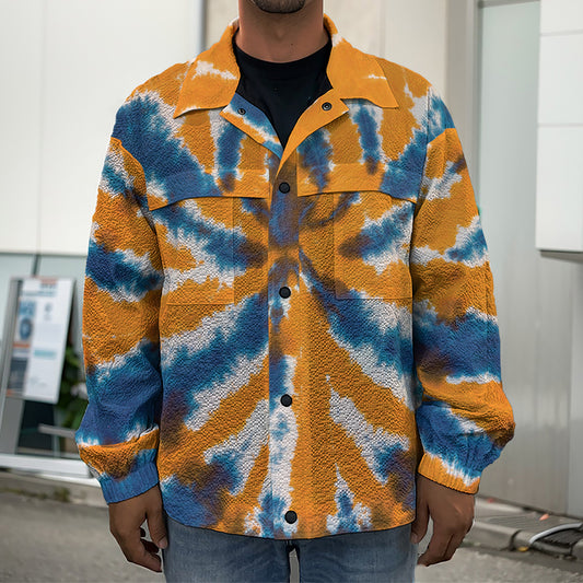 Blue And Orange Spider Tie Dye Print Men's Shirt Jacket