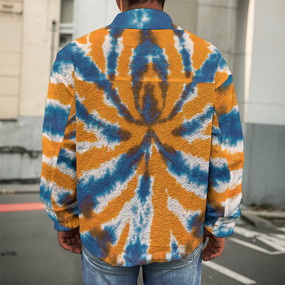 Blue And Orange Spider Tie Dye Print Men's Shirt Jacket