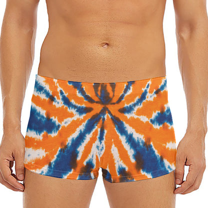 Blue And Orange Spider Tie Dye Print Men's Short Boxer Briefs