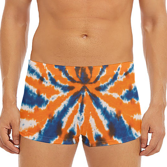 Blue And Orange Spider Tie Dye Print Men's Short Boxer Briefs