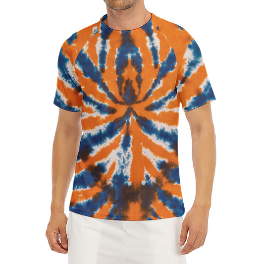 Blue And Orange Spider Tie Dye Print Men's Short Sleeve Rash Guard